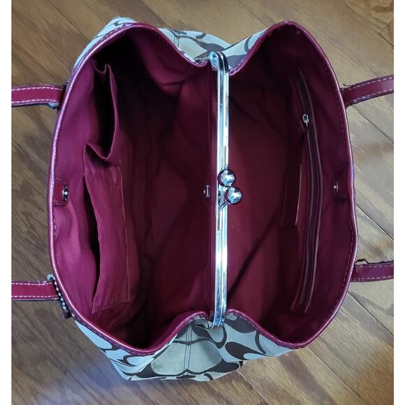 Y2K Coach Signature Stripe Framed Carryall Tote Satchel F17424 Red Stripe - Picture 16 of 16